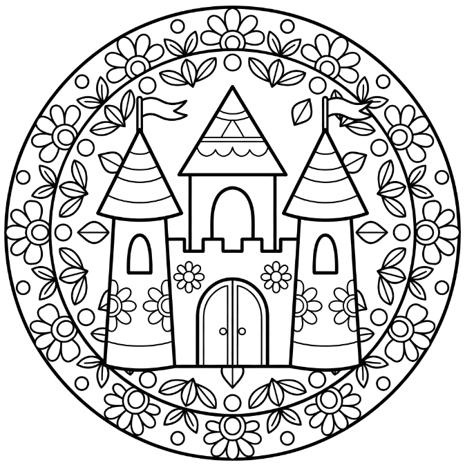 Coloriage Mandala: Château facile Mandalas