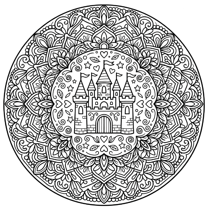 Coloriage Mandala: Château fantaisiste Mandalas
