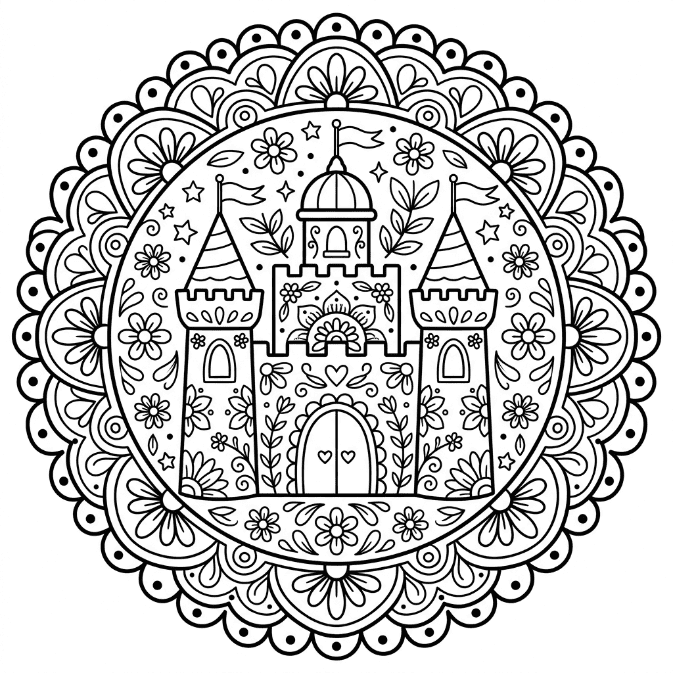 Coloriage Mandala: Château floral Mandalas