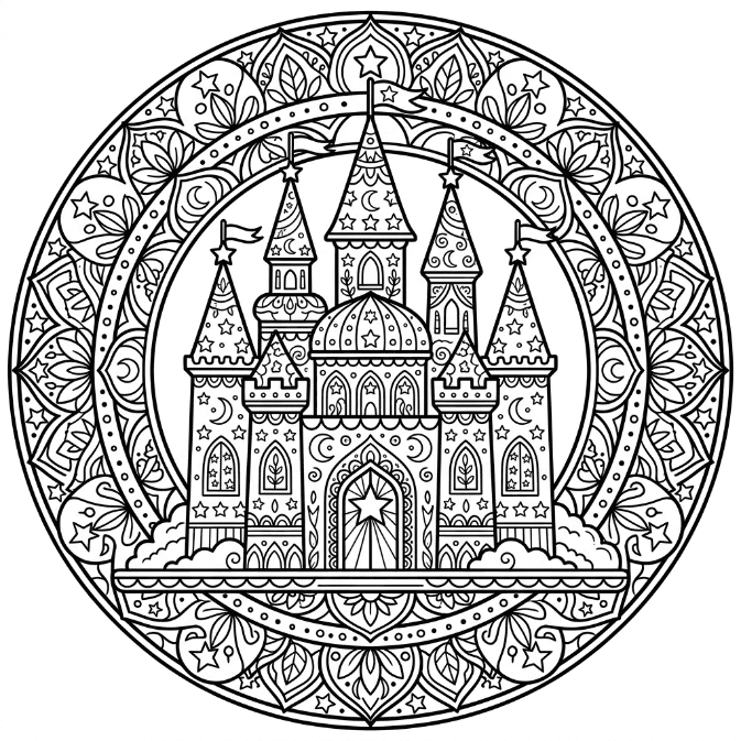 Coloriage Mandala: Château magique Mandalas