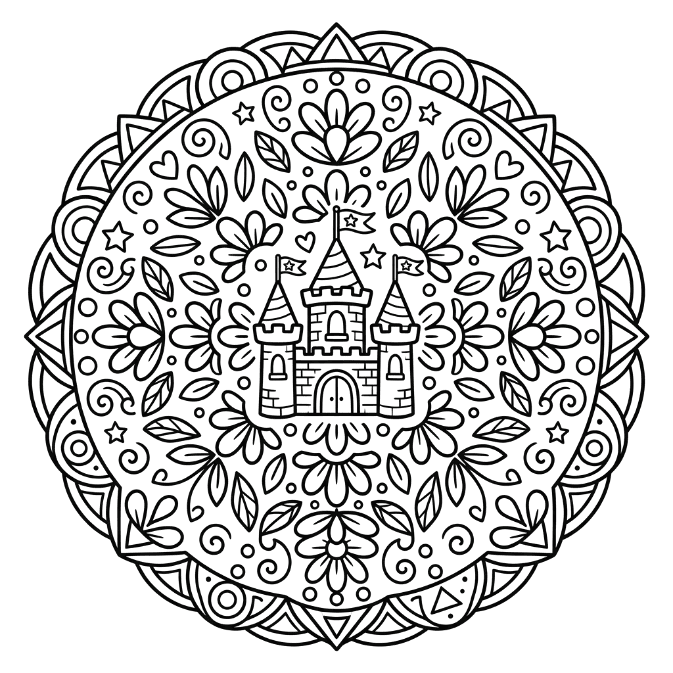Coloriage Mandala: Château pour enfants Mandalas