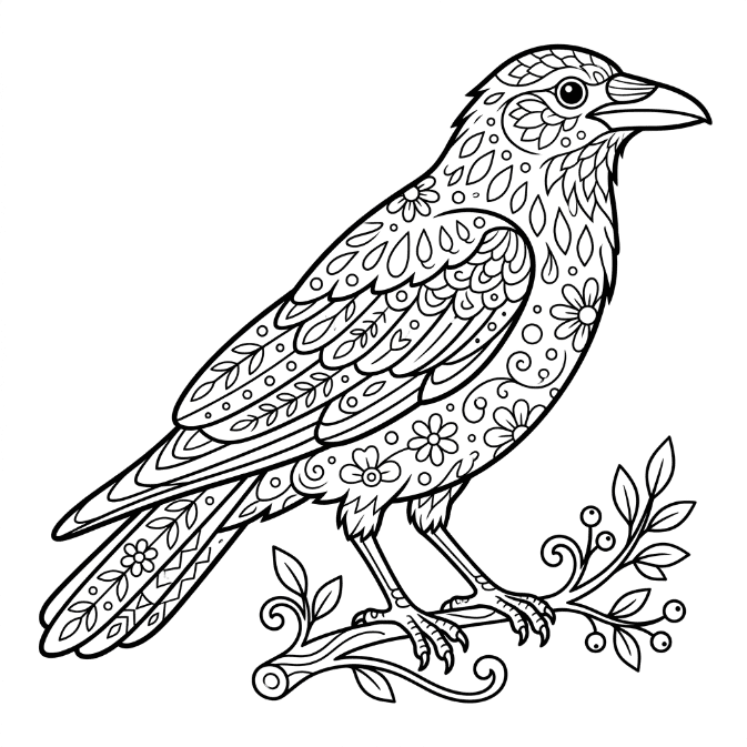 Coloriage Mandala: Corbeau à motifs floraux Mandalas