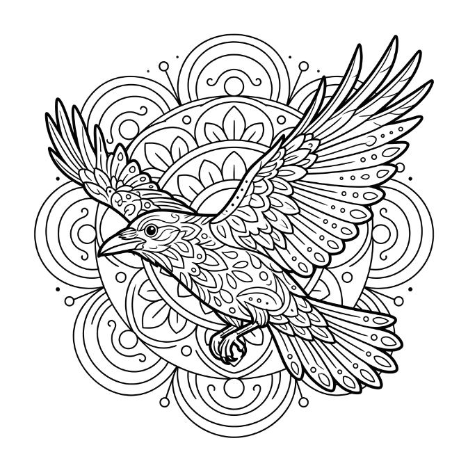 Coloriage Mandala: Corbeau complexe Mandalas