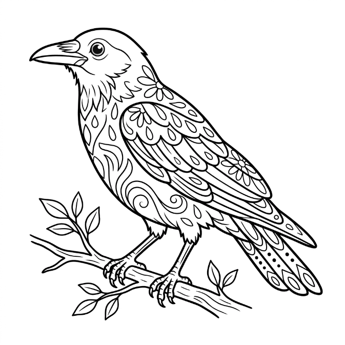 Coloriage Mandala: Corbeau dans la nature Mandalas