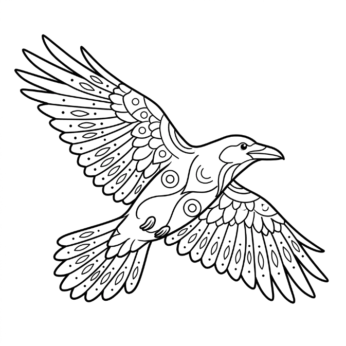 Coloriage Mandala: Corbeau de chasse Mandalas