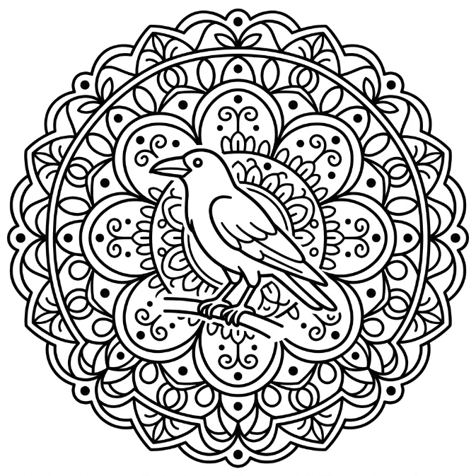 Coloriage Mandala: Corbeau de dessin animé Mandalas