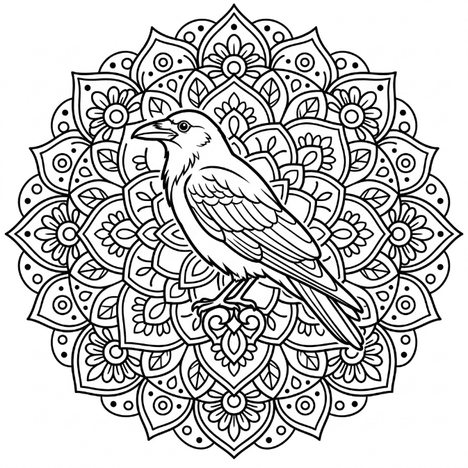 Coloriage Mandala: Corbeau noir Mandalas