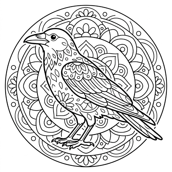 Coloriage Mandala: Corbeau simple Mandalas