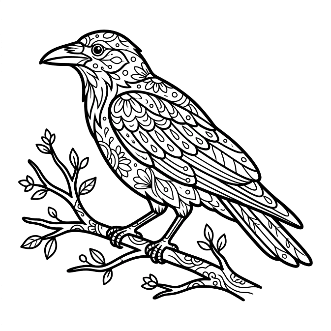 Coloriage Mandala: Corbeau sur une branche Mandalas