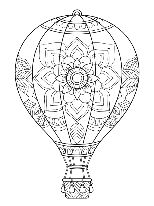 Coloriage Mandala: Dessin animé montgolfière Mandalas