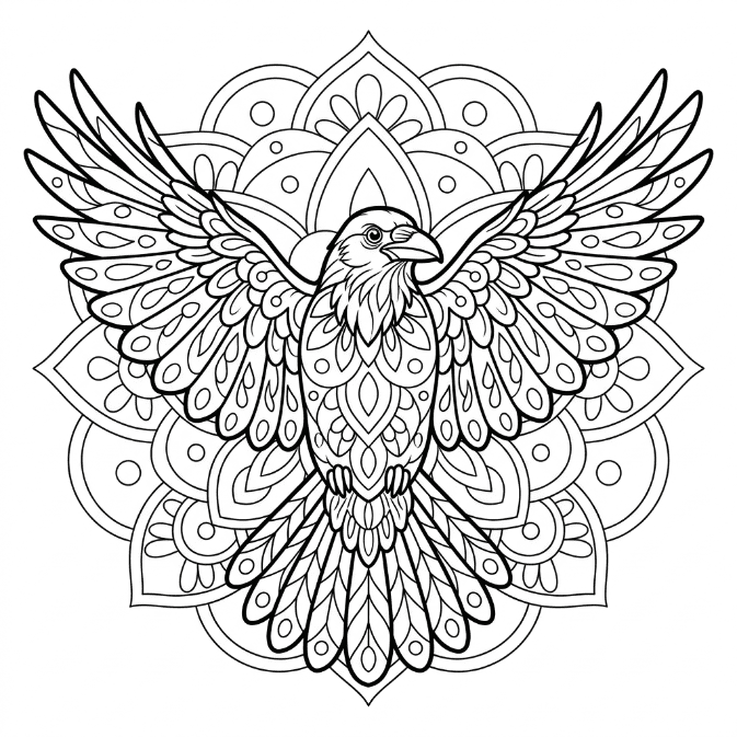 Coloriage Mandala: Énorme corbeau Mandalas