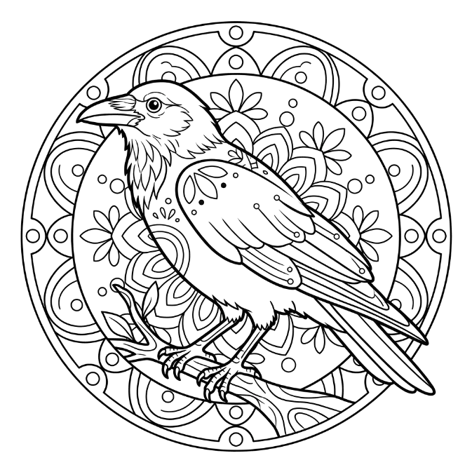 Coloriage Mandala: Grand corbeau Mandalas