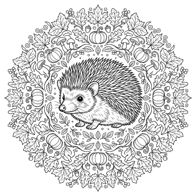 Coloriage Mandala: Hérisson d'automne Mandalas