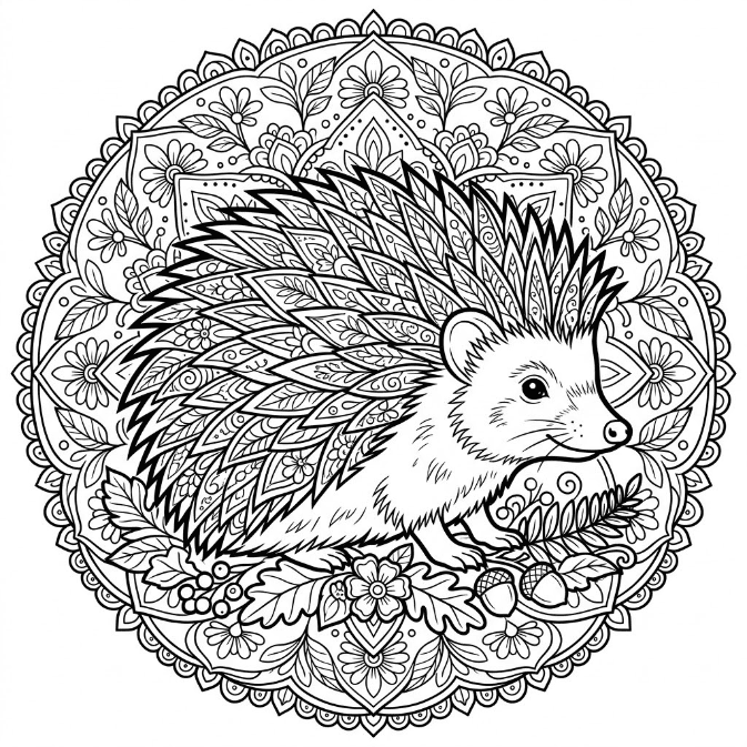 Coloriage Mandala: Hérisson détaillé Mandalas