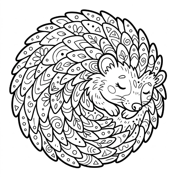 Coloriage Mandala: Hérisson endormi Mandalas