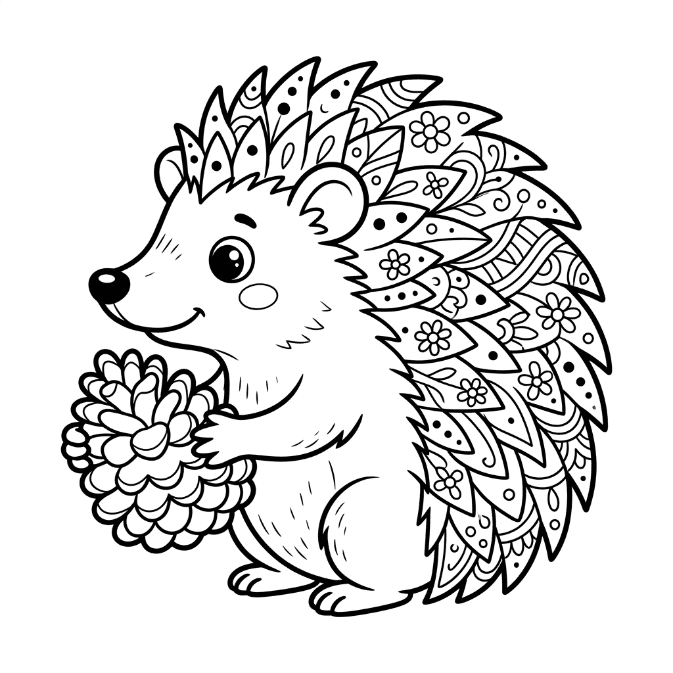 Coloriage Mandala: Hérisson et pomme de pin Mandalas