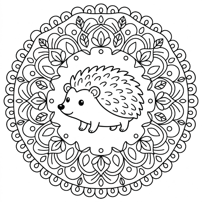 Coloriage Mandala: Hérisson facile Mandalas
