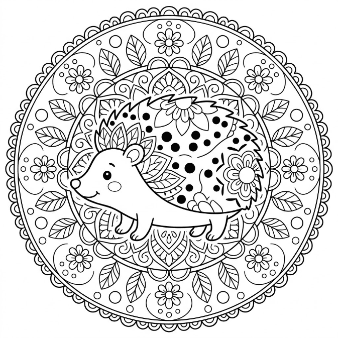 Coloriage Mandala: Hérisson floral Mandalas