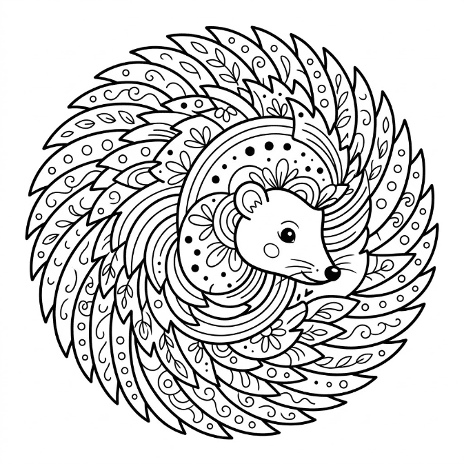 Coloriage Mandala: Hérisson frisé Mandalas