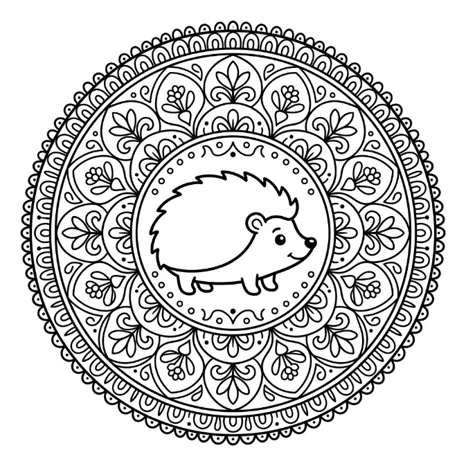 Coloriage Mandala: Hérisson mignon Mandalas