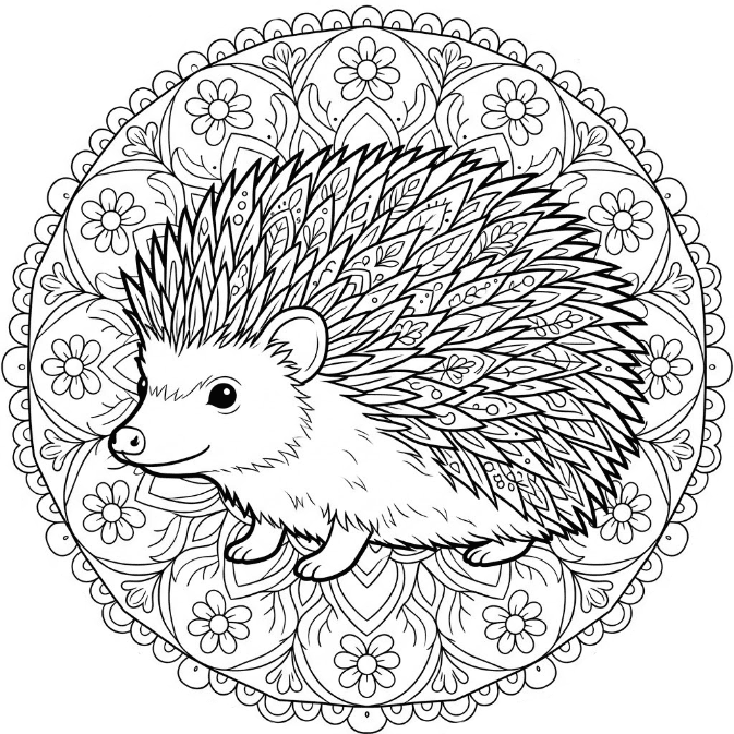 Coloriage Mandala: Hérisson réaliste Mandalas