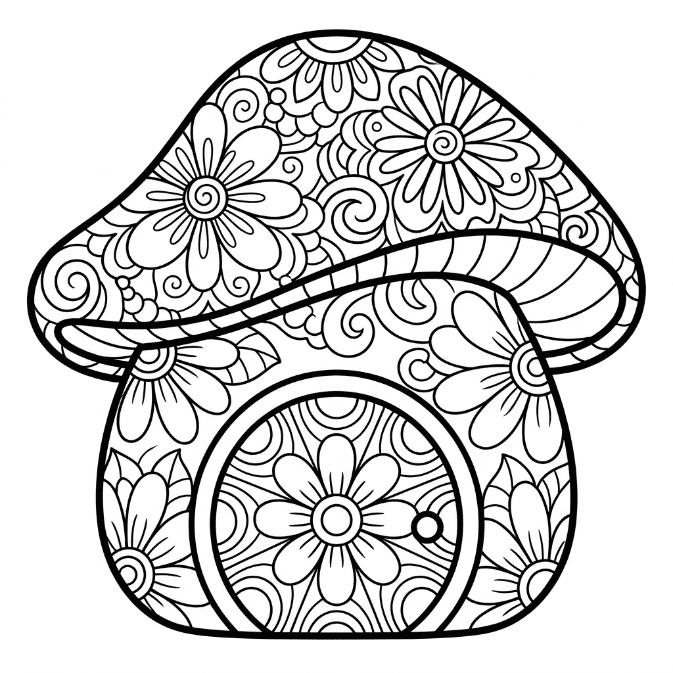 Coloriage Mandala: Jolie maison champignon Mandalas