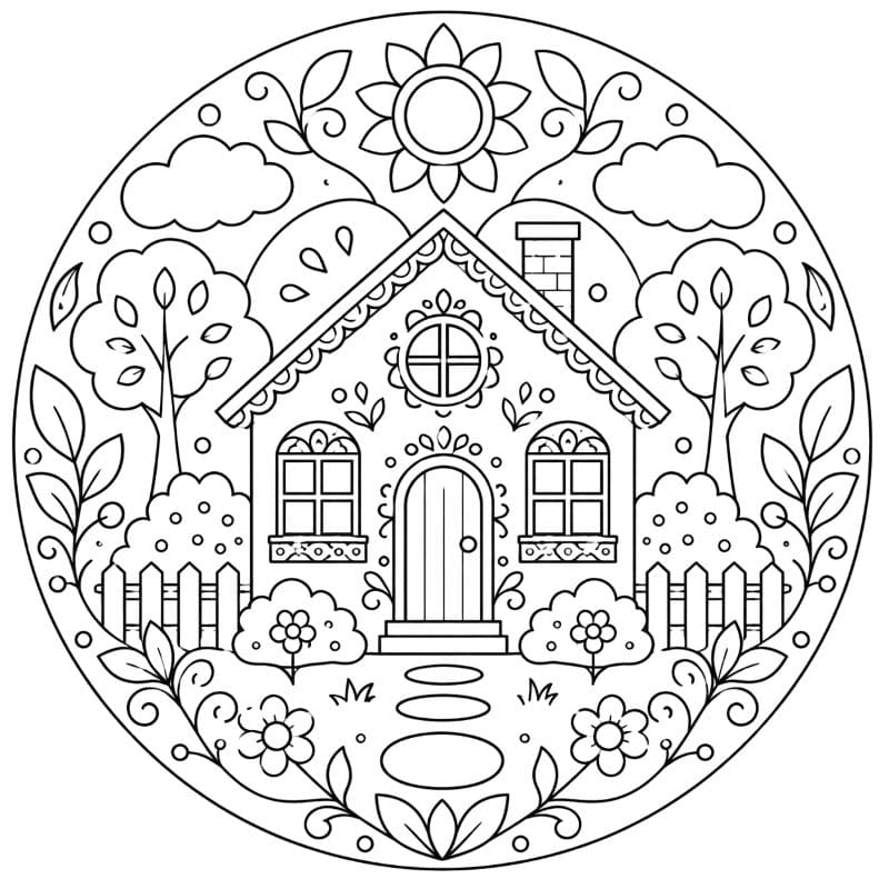 Coloriage Mandala: Jolie maison Mandalas