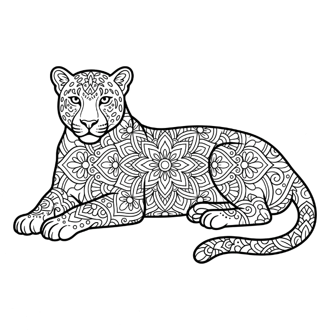 Coloriage Mandala: Léopard à fleurs Mandalas