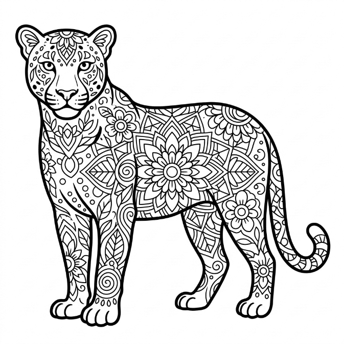 Coloriage Mandala: Léopard à motifs floraux Mandalas