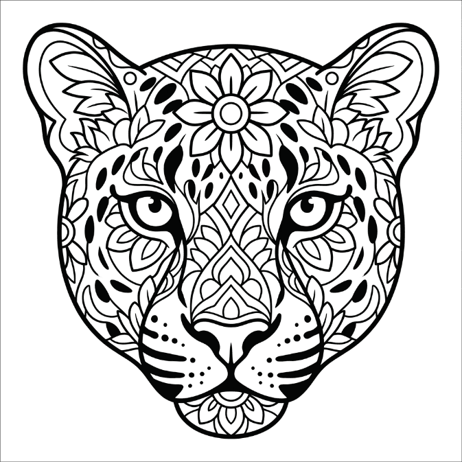 Coloriage Mandala: Léopard à motifs symétriques Mandalas