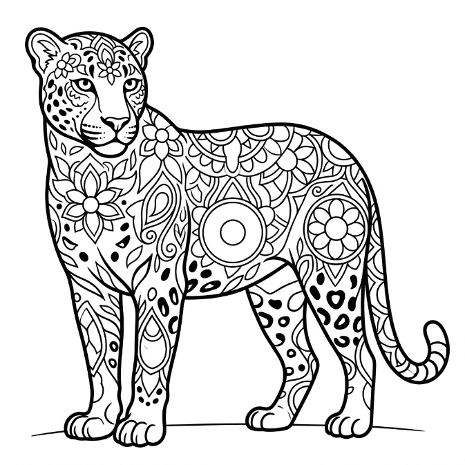 Coloriage Mandala: Léopard adulte Mandalas