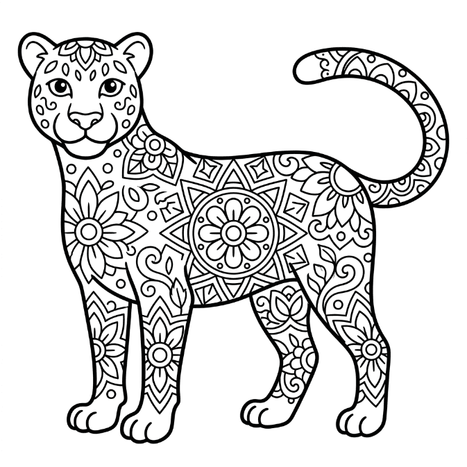 Coloriage Mandala: Léopard amical Mandalas