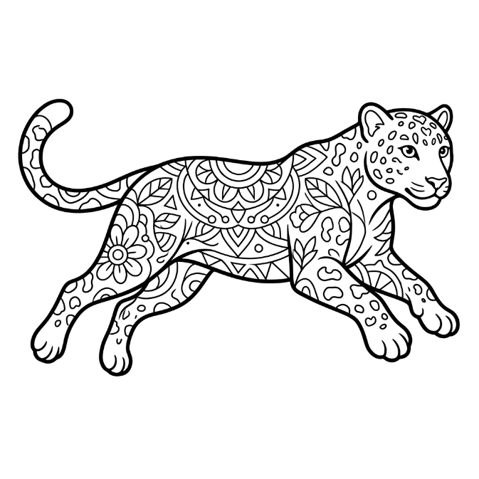 Coloriage Mandala: Léopard chasse Mandalas