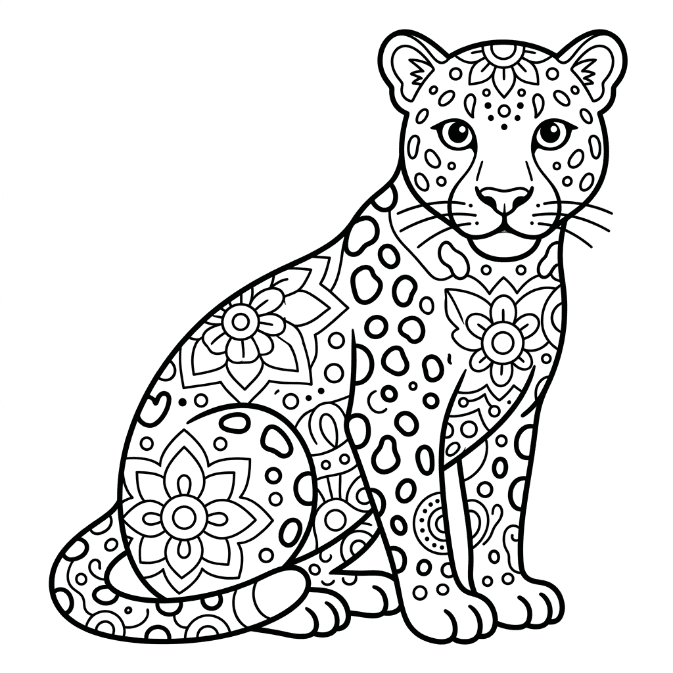 Coloriage Mandala: Léopard de dessin animé Mandalas
