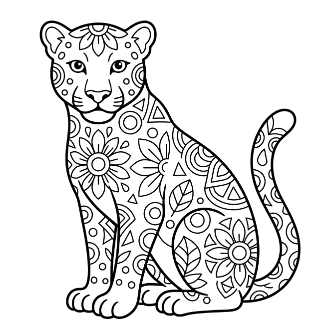 Coloriage Mandala: Léopard est assis Mandalas