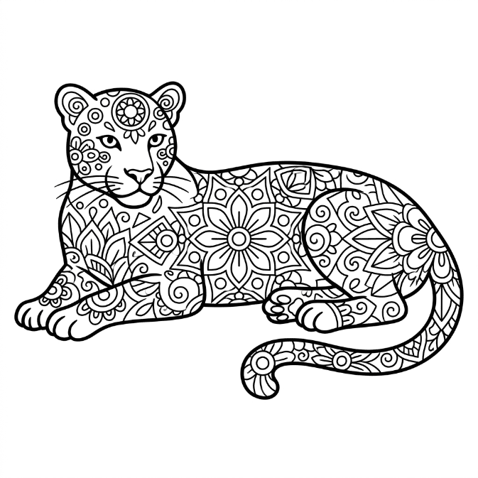 Coloriage Mandala: Léopard est couché Mandalas