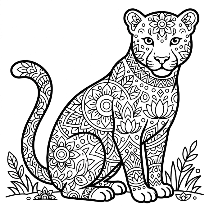 Coloriage Mandala: Léopard sauvage Mandalas