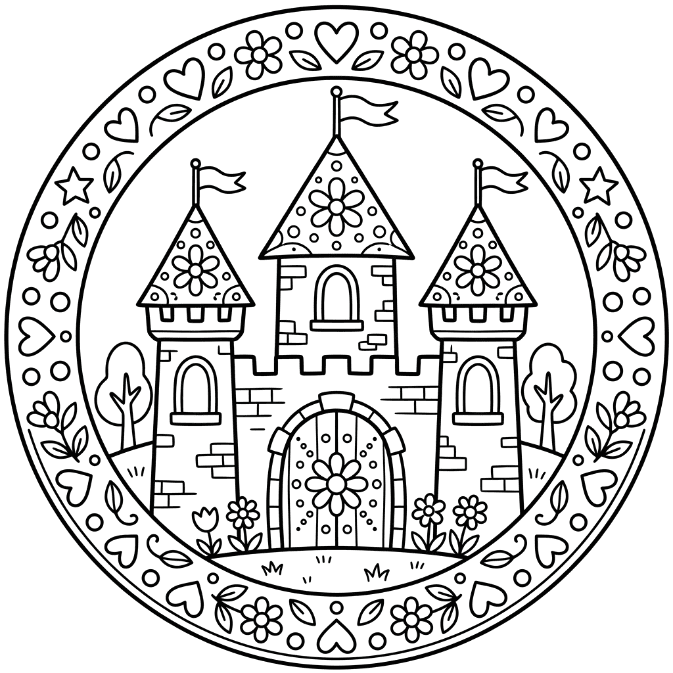Coloriage Mandala: Magnifique château Mandalas