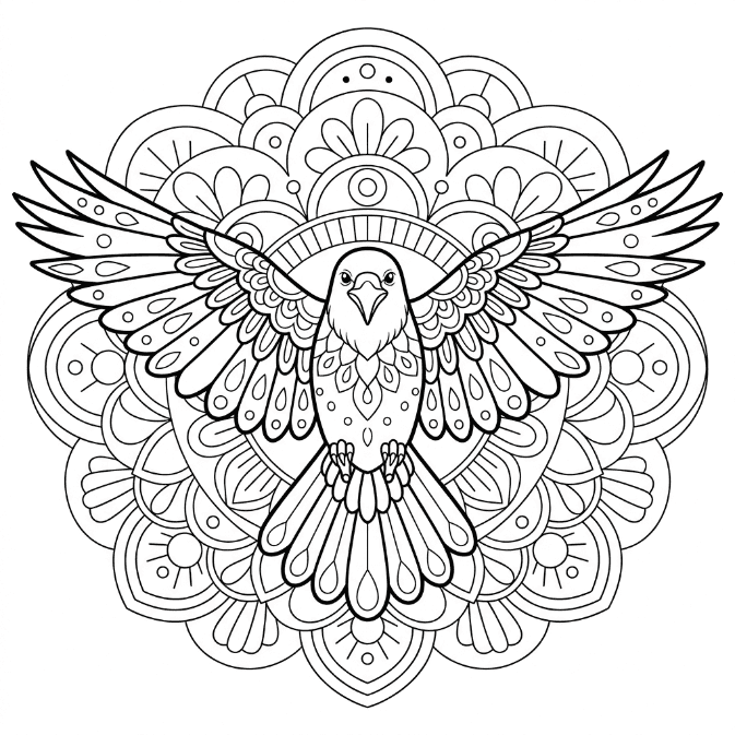 Coloriage Mandala: Magnifique corbeau Mandalas