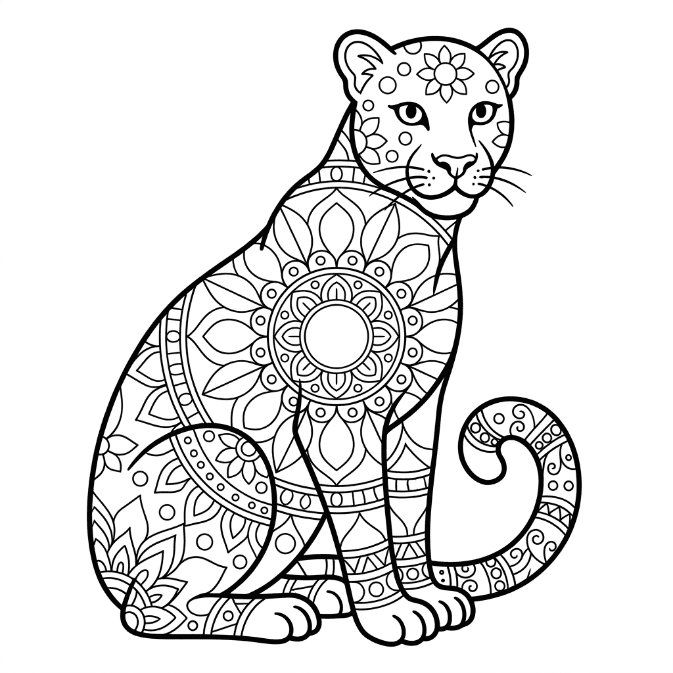 Coloriage Mandala: Magnifique léopard Mandalas