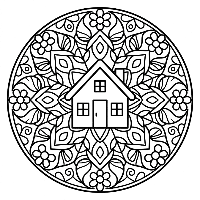 Coloriage Mandala: Maison basique Mandalas