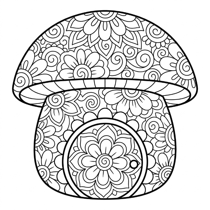 Coloriage Mandala: Maison champignon Mandalas