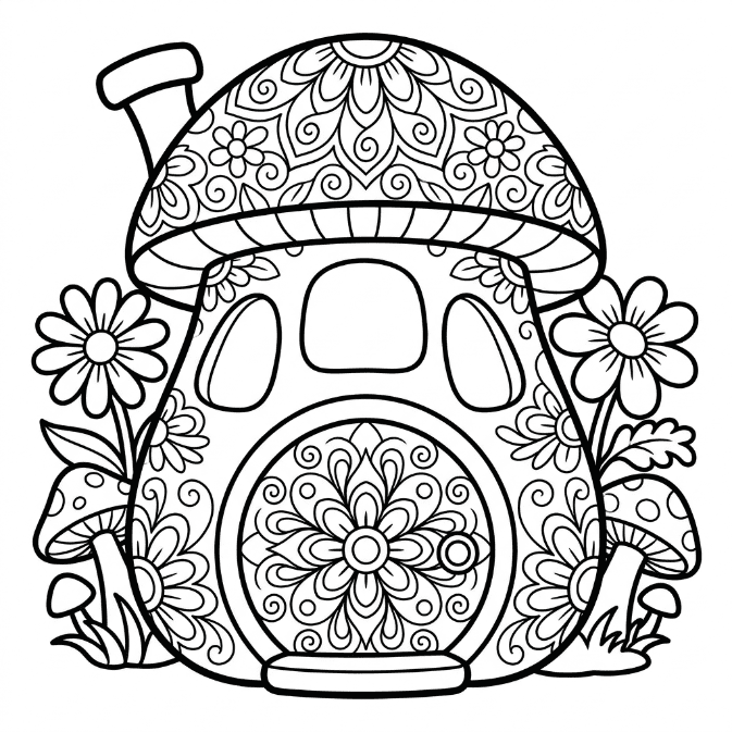 Coloriage Mandala: Maison de fée Mandalas