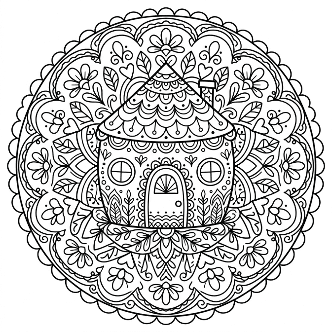 Coloriage Mandala: Maison de rêve Mandalas