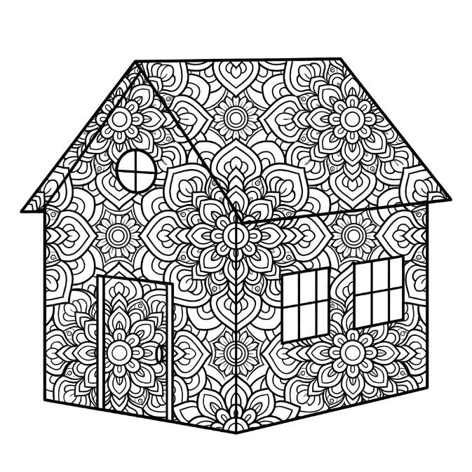 Coloriage Mandala: Maison de village Mandalas