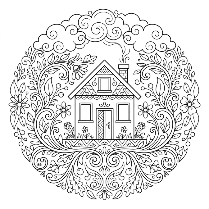 Coloriage Mandala: Maison fantaisiste Mandalas