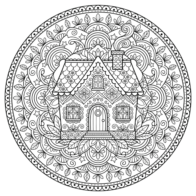 Coloriage Mandala: Maison fantastique Mandalas