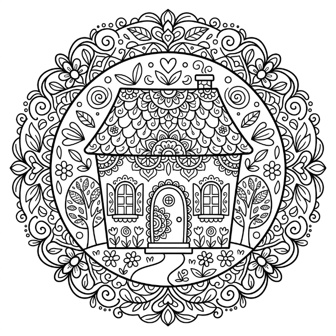 Coloriage Mandala: Maison magique Mandalas
