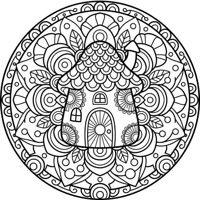 Coloriage Mandala: Maison pour enfants Mandalas