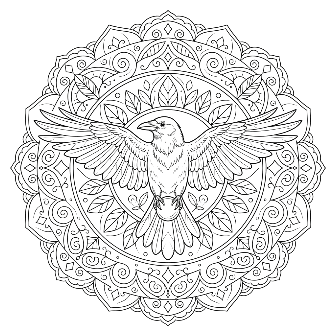 Coloriage Mandala: Majestueux corbeau Mandalas